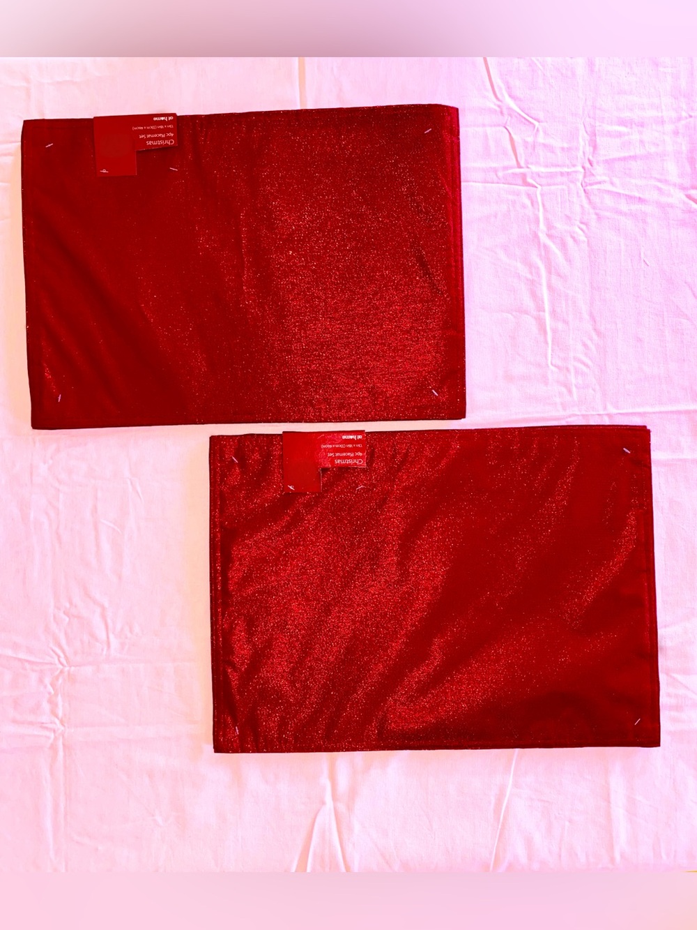 Red Placemats Shimmery Glitter Rectangle Square Christmas Holiday Festive Dining
